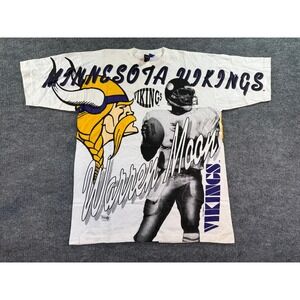 VTG Magic Johnson Warren Moon Minnesota Vikings T-Shirt Mens Large White 90s AOP
